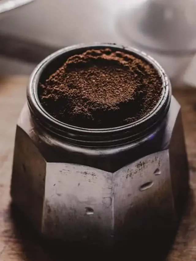 Moka pot filled with coffee grounds