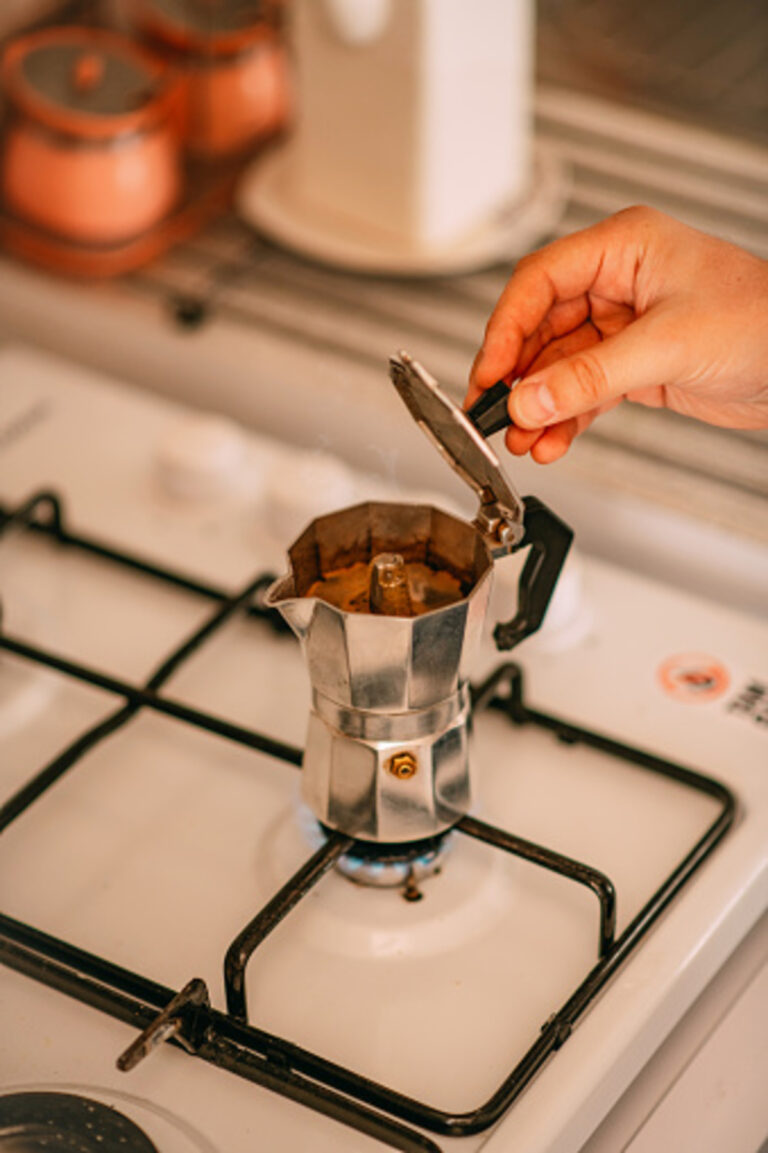 Coffee in Moka pot on the stove