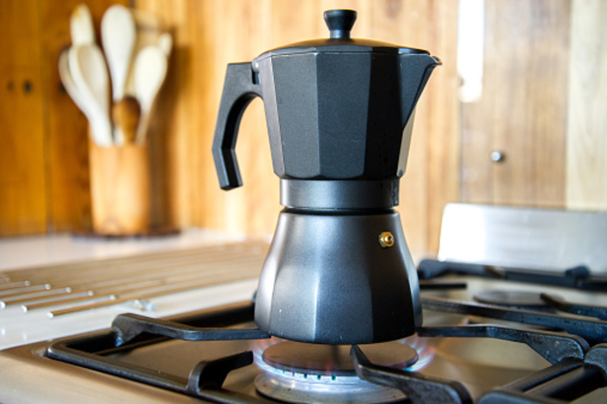 Gas Stove Top Coffee Percolator In A Kitchen
