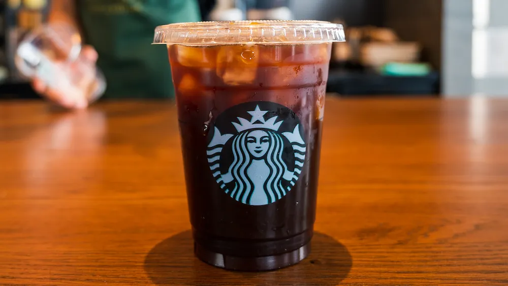 Starbucks decaf iced coffee on a table