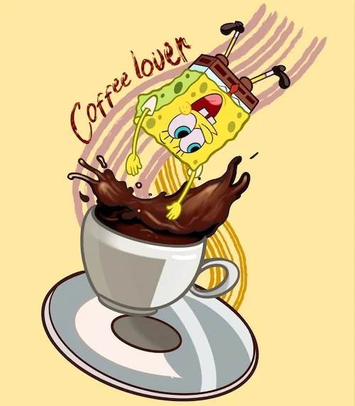 spongebob jumping into a cup of coffee