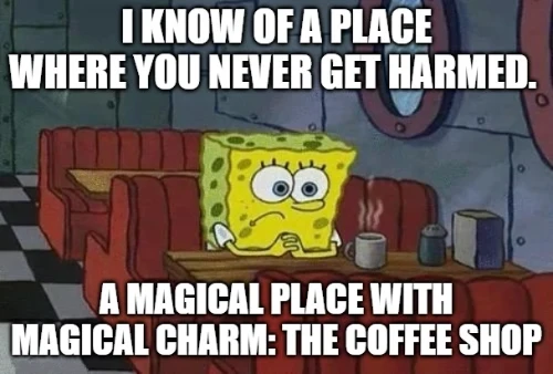 Spongebob in the coffee shop