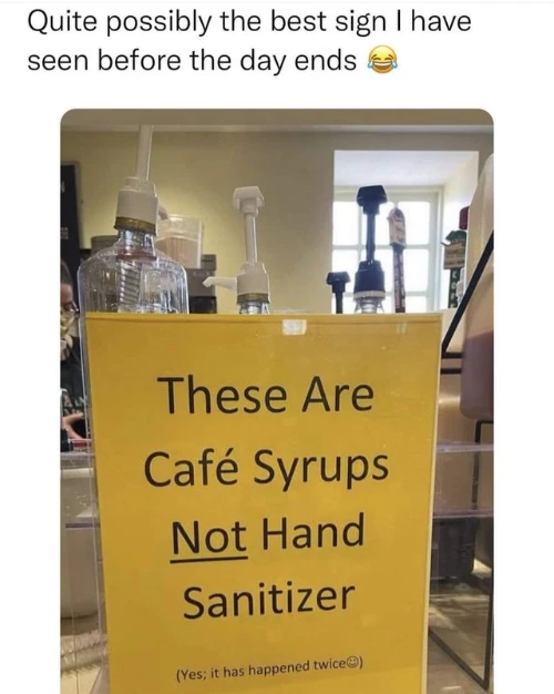 a funny sign for cafe syrups
