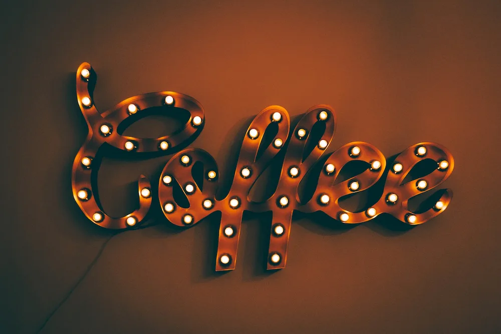 A coffee sign with led lights