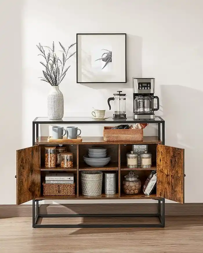 stylish brown cabinet coffee station